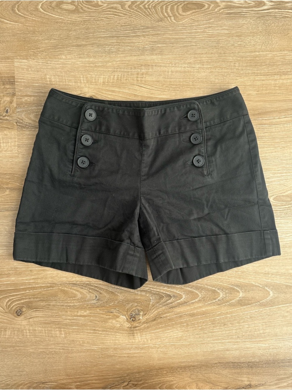Express Black Double-Button Sailor Retro Style Mid Rise Shorts